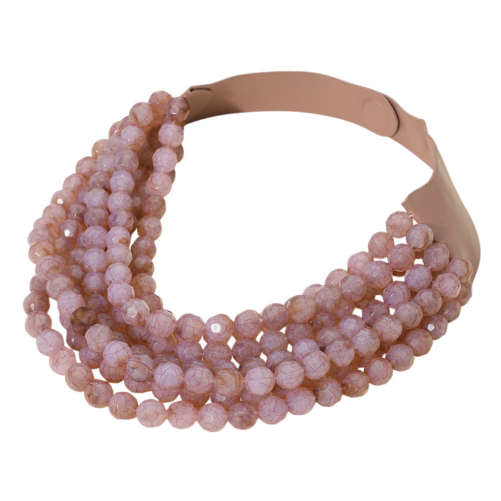 Marbled Faceted Acrylic Ball Beaded Multi Strand Layered Faux Leather Magnetic Necklace - Purple - Necklaces