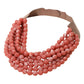 Marbled Faceted Acrylic Ball Beaded Multi Strand Layered Faux Leather Magnetic Necklace - Dust Pink - Necklaces