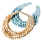 Beige Marbled Faceted Ball Beaded Multi Layered Faux Leather Magnetic Necklace