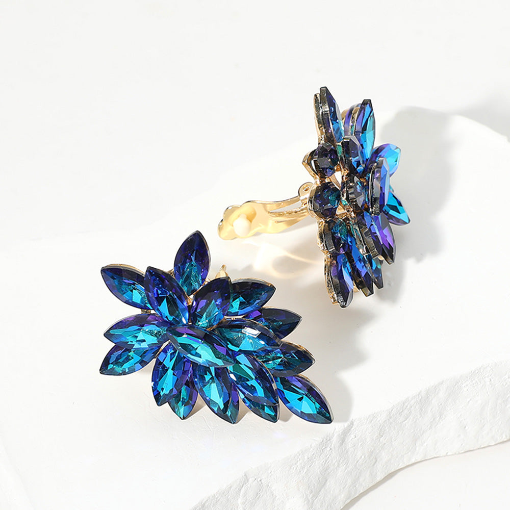 Blue Marquise Crystal Cluster Clip on Evening Earrings
