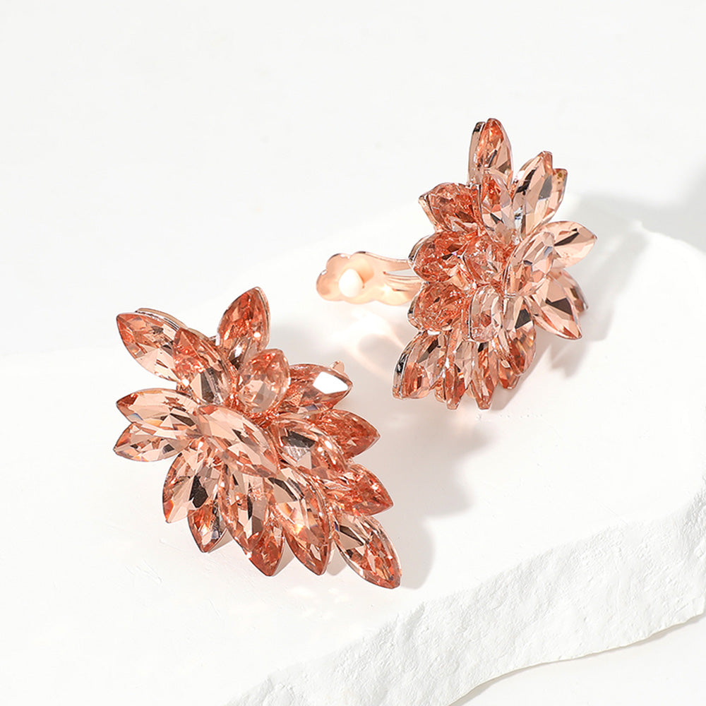 Peach Marquise Crystal Cluster Clip on Evening Earrings