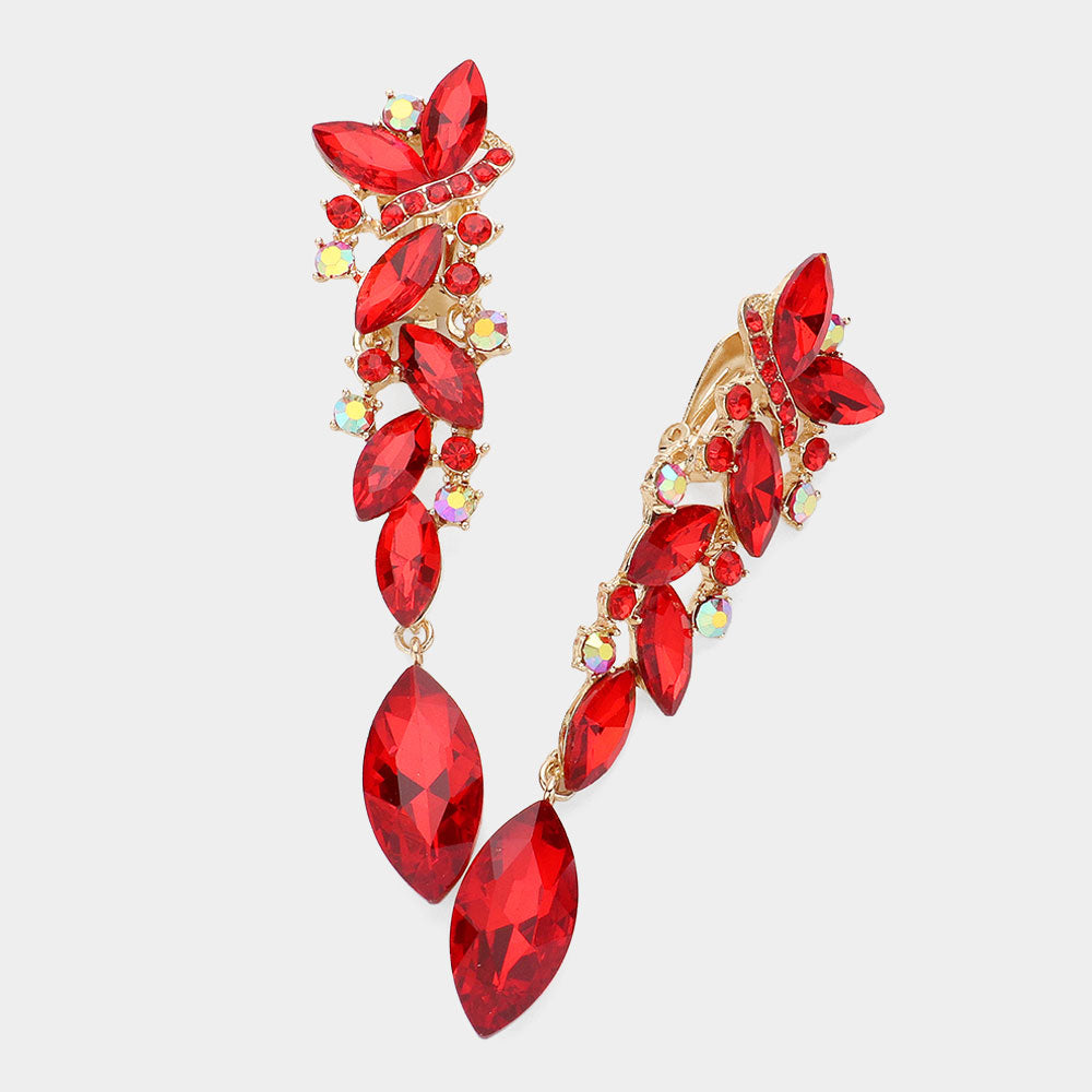 Red Marquise Crystal Drop Clip On Earrings