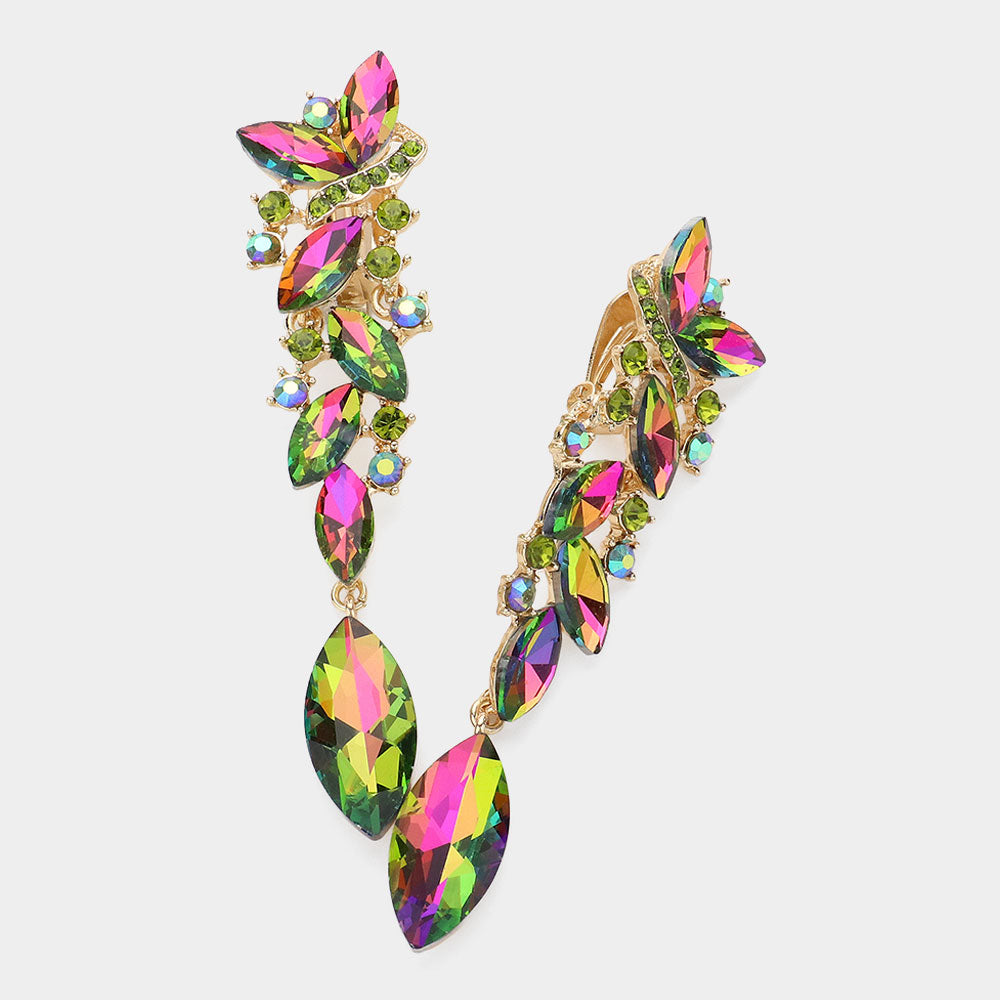 Vitrail Medium Marquise Crystal Drop Clip On Earrings