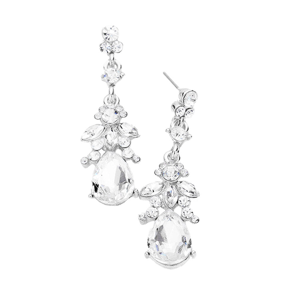 Marquise Crystal Teardrop Accented Evening Earrings - Silver - Earrings