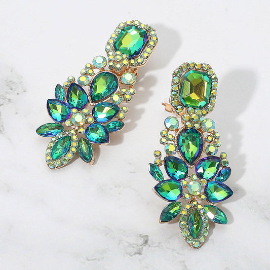 AB, Olive Green Marquise Square Stone Pointed Evening Clip On Earrings