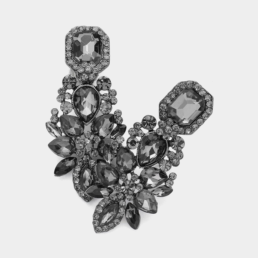 Black Diamond Marquise Square Stone Pointed Evening Clip On Earrings