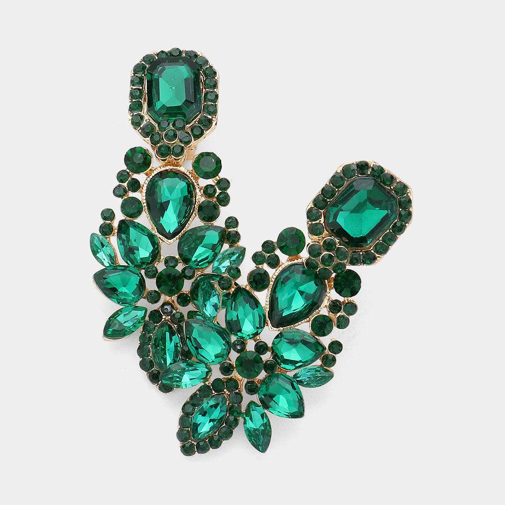 Emerald Marquise Square Stone Pointed Evening Clip On Earrings