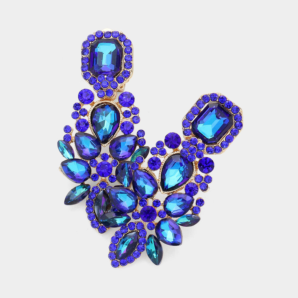 Sapphire Marquise Square Stone Pointed Evening Clip On Earrings