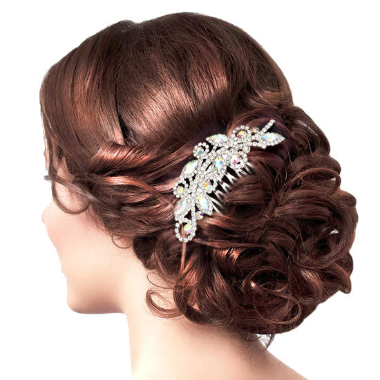 AB Gold Marquise Stone Accented Rhinestone Hair Comb. Perfect for adding just the right amount of shimmer & shine, will add a touch of class, beauty and style to your wedding, prom, special events, embellished glass crystal to keep your hair sparkling all day & all night long. 