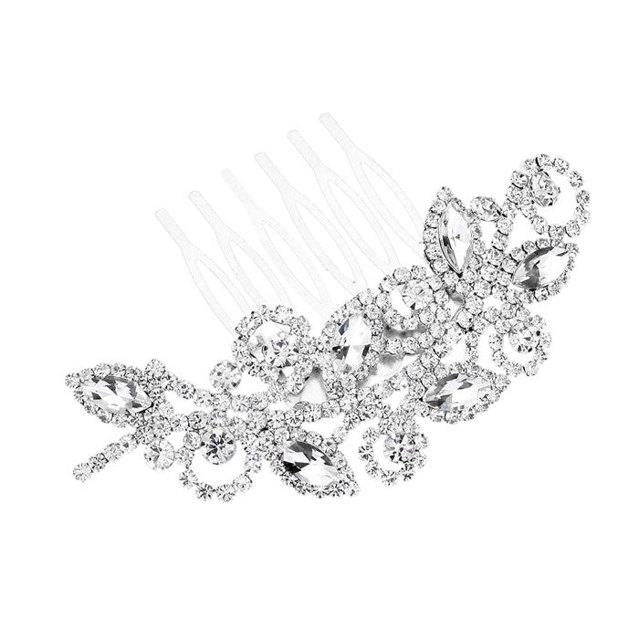 Silver Marquise Stone Accented Rhinestone Hair Comb. Perfect for adding just the right amount of shimmer & shine, will add a touch of class, beauty and style to your wedding, prom, special events, embellished glass crystal to keep your hair sparkling all day & all night long. 