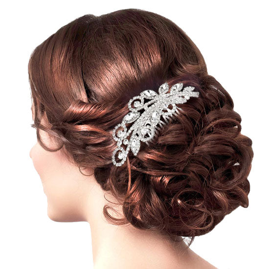 Silver Marquise Stone Accented Wedding Bridal Rhinestone Hair Comb. Perfect for adding just the right amount of shimmer & shine, will add a touch of class, beauty and style to your wedding, prom, special events, embellished glass crystal to keep your hair sparkling all day & all night long.