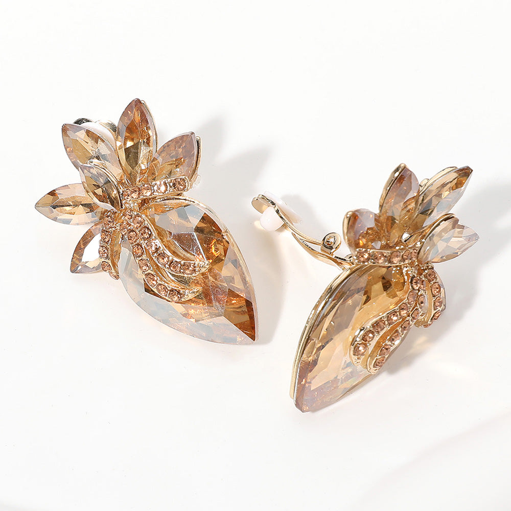 Gold, Lt Col Topaz Marquise Stone Cluster Evening Clip On Earrings