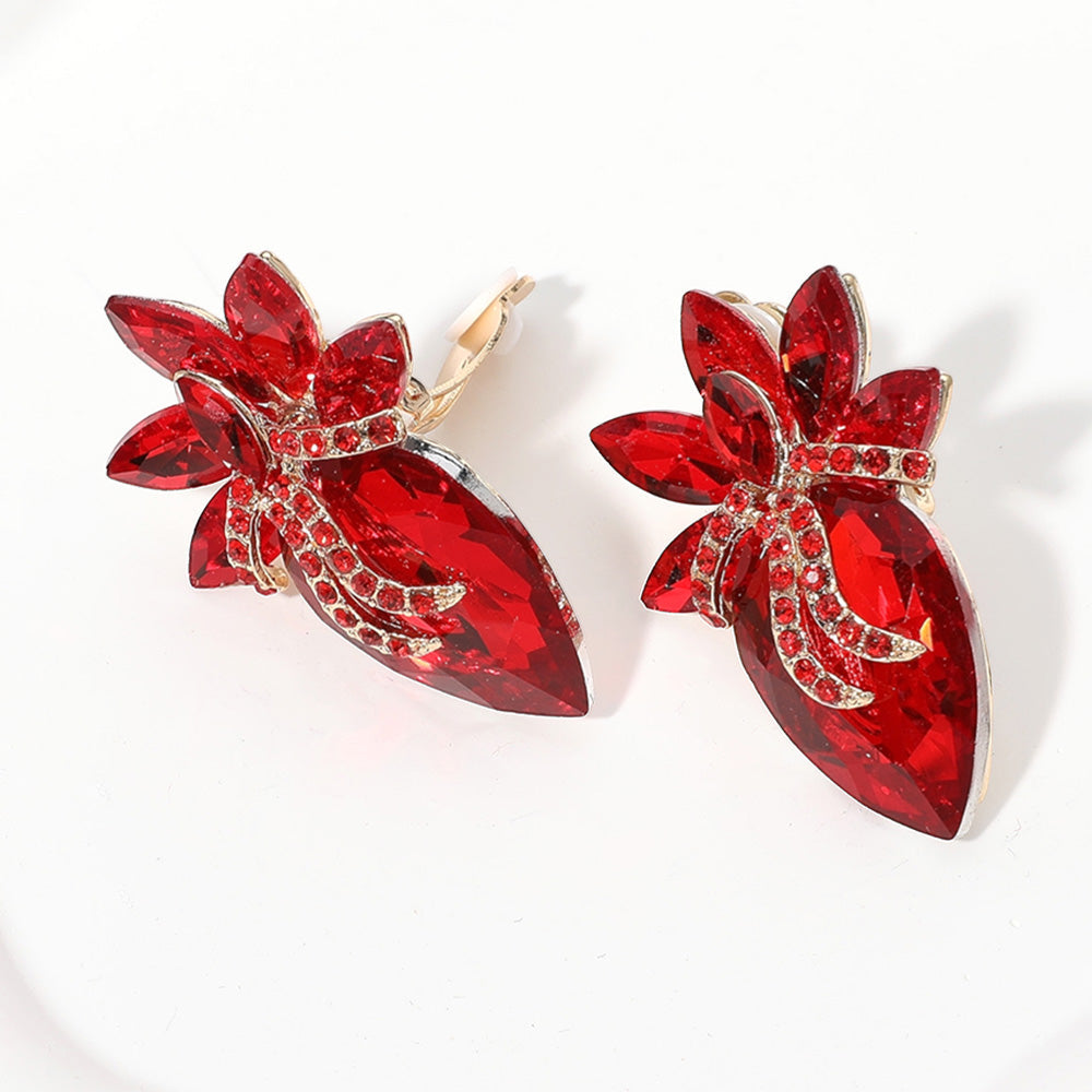 Gold, Siam Marquise Stone Cluster Evening Clip On Earrings