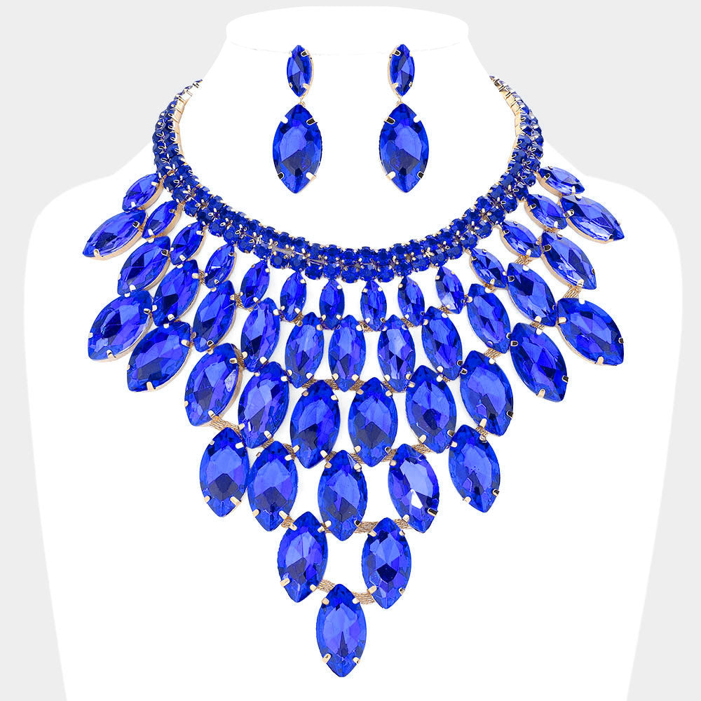 Sapphire Marquise Stone Cluster Vine Evening Necklace