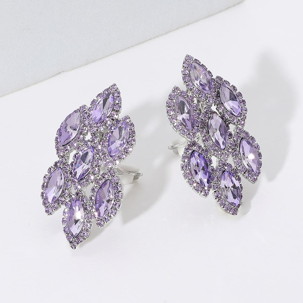 Lavender Marquise Stone Embellished Clip On Earrings