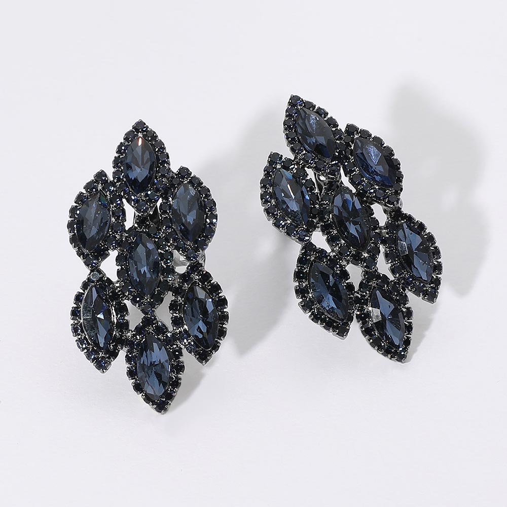 Navy Marquise Stone Embellished Clip On Earrings