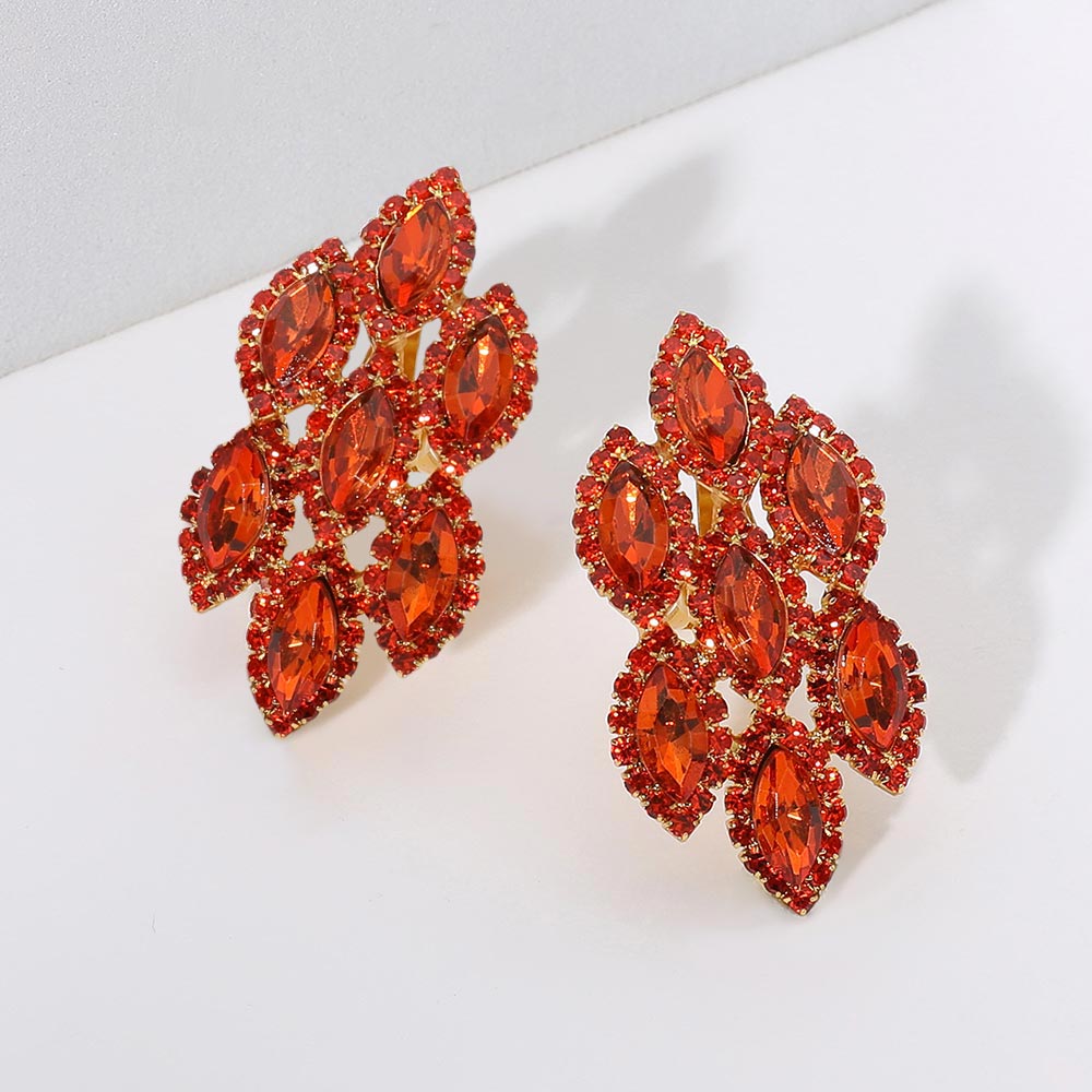 Orange Marquise Stone Embellished Clip On Earrings