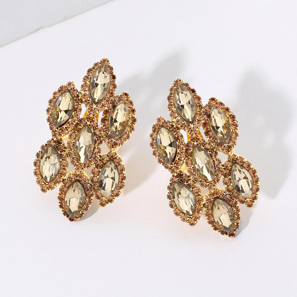 Topaz Marquise Stone Embellished Clip On Earrings