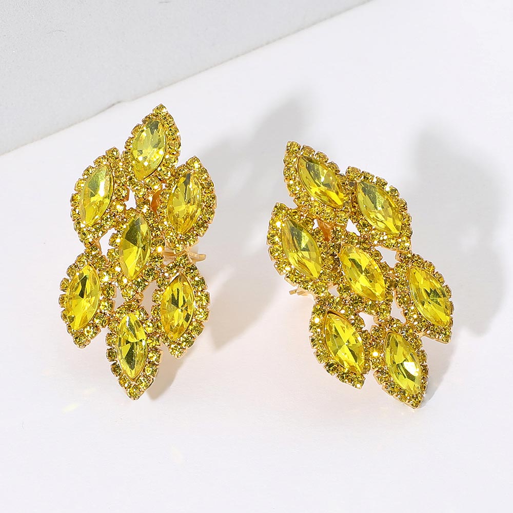 Yellow Marquise Stone Embellished Clip On Earrings