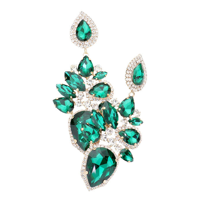 Emerald Marquise Teardrop Stone Cluster Dangle Evening Earrings, put on a pop of color to complete your ensemble. Perfect for adding just the right amount of shimmer & shine and a touch of class to special events. Perfect Birthday Gift, Anniversary Gift, Mother's Day Gift, Graduation Gift.