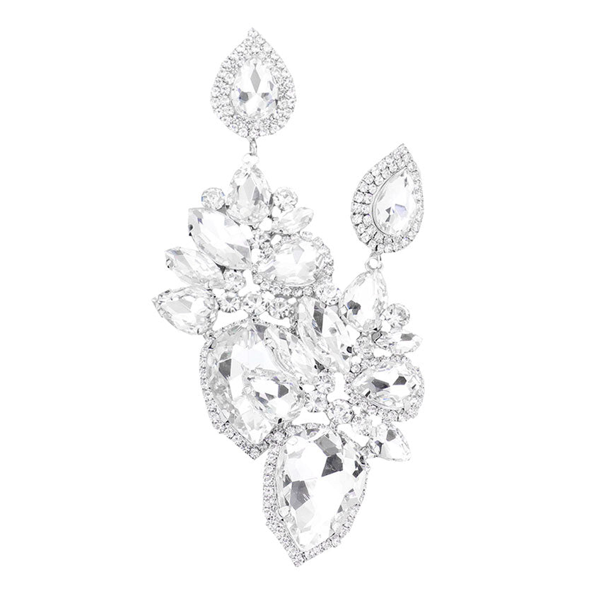 Rhodium Marquise Teardrop Stone Cluster Dangle Evening Earrings, put on a pop of color to complete your ensemble. Perfect for adding just the right amount of shimmer & shine and a touch of class to special events. Perfect Birthday Gift, Anniversary Gift, Mother's Day Gift, Graduation Gift.