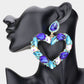 Marquise Teardrop Stone Cluster Open Heart Dangle Evening Earrings - Blue - Earrings