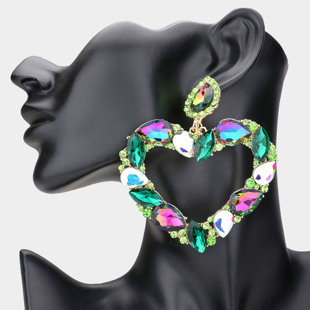 Marquise Teardrop Stone Cluster Open Heart Dangle Evening Earrings - Vitrail - Earrings