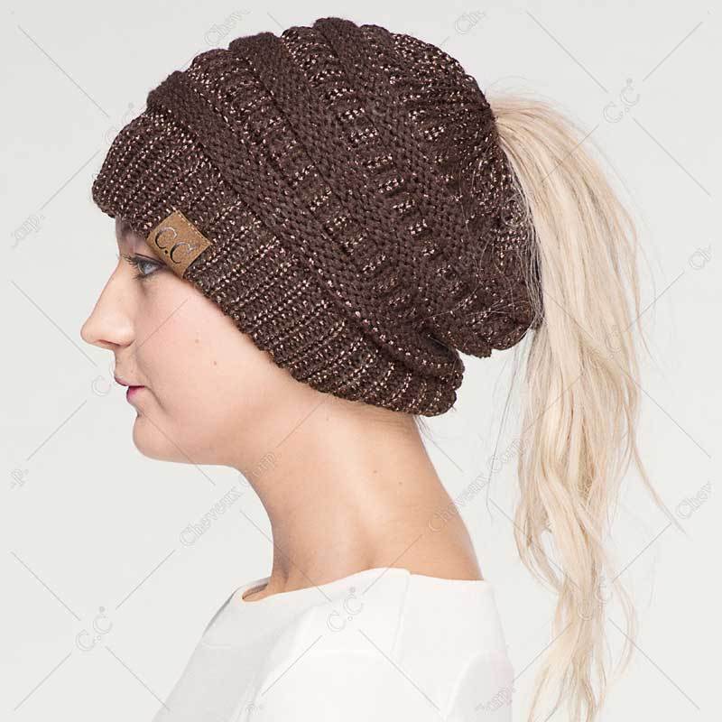 C.C Metallic Beanie Tail Hat