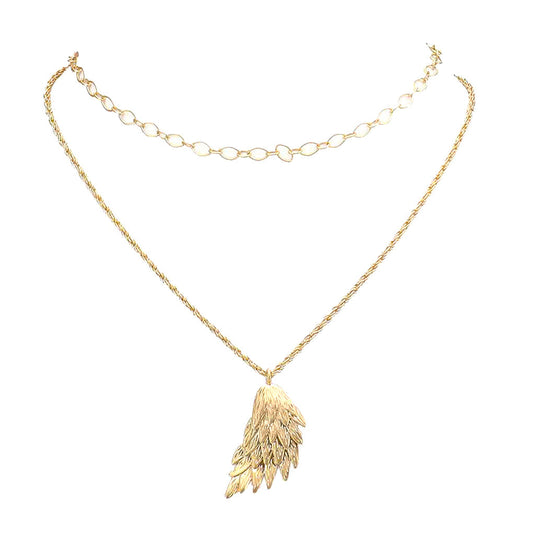 Worn Metal Angel Wing Pendant Accented Necklace Angel Wing Necklace, beautifully crafted angel wings symbolize purity, courage, harmony, and protection. They provide us with happiness, hope, and faith. They are a guardian of the heart and soul. Wear this necklace, knowing that you are loved and appreciated for all that you do or gift it to a loved one to show how important they are to you. 