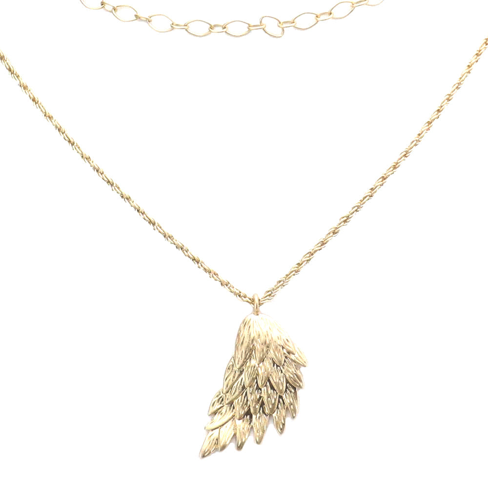 Worn Metal Angel Wing Pendant Accented Necklace Angel Wing Necklace, beautifully crafted angel wings symbolize purity, courage, harmony, and protection. They provide us with happiness, hope, and faith. They are a guardian of the heart and soul. Wear this necklace, knowing that you are loved and appreciated for all that you do or gift it to a loved one to show how important they are to you. 