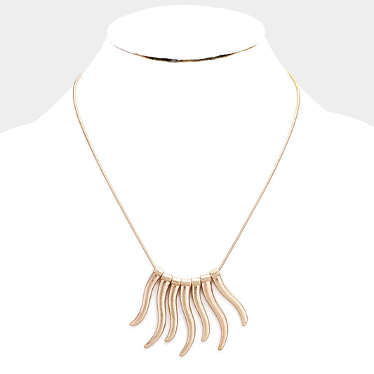 Worn Gold Metal Bar Fringe Necklace