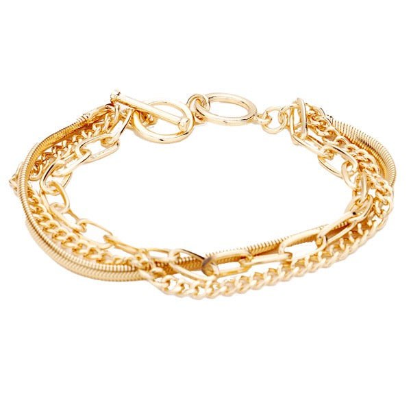 Gold Metal Chain Layer Toggle Bracelet Chain Detail Bracelet Chain Bracelet, covers a range of trends, including boho, classic, festival & modern, an eye-catching alternative for all year around. Pair with tee & jeans to dress up your laid-back look, or add to a dress to enhance your work ensemble. Ideal Gift, Any Occasion