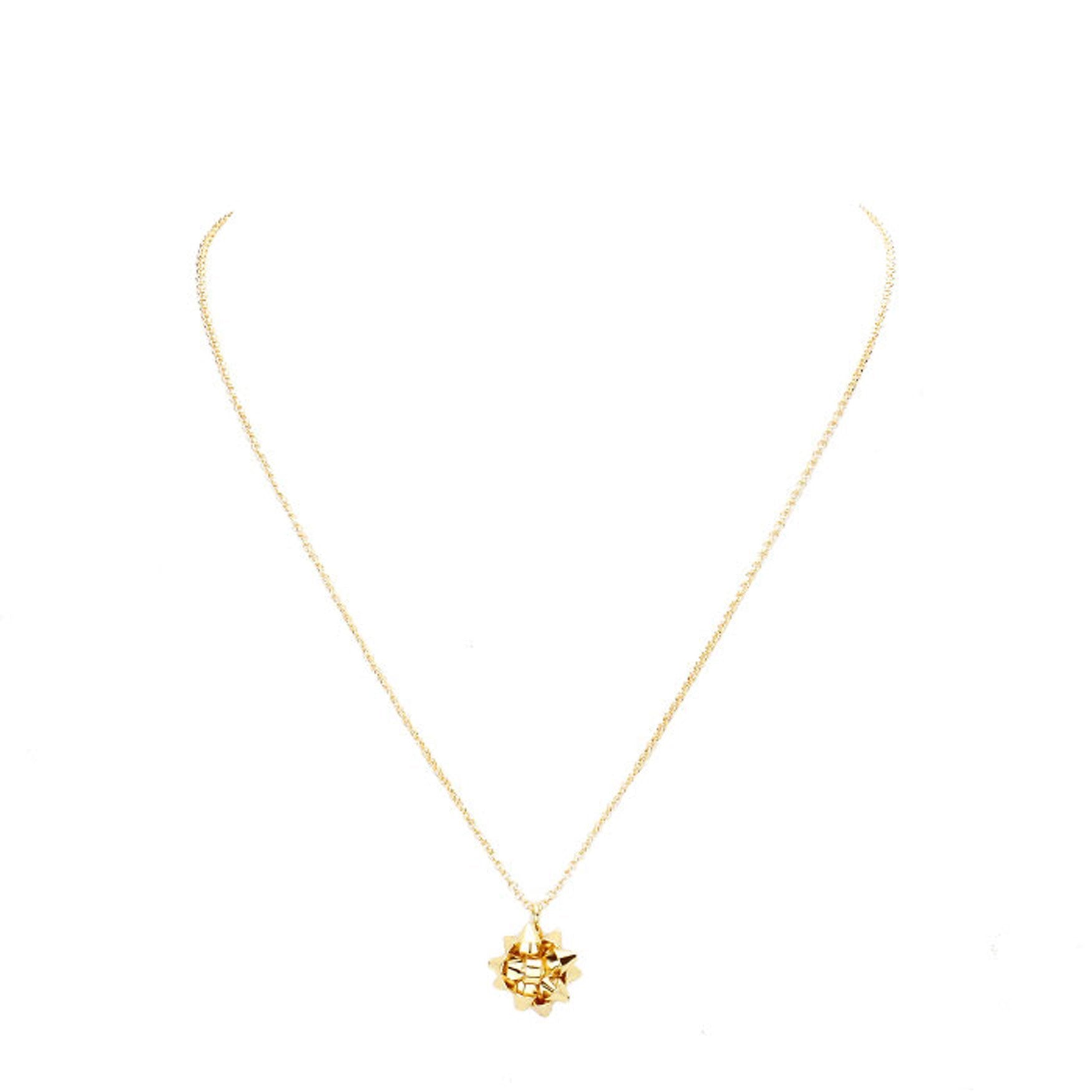 Gold Metal Christmas Gift Bow Pendant Necklace. Beautifully crafted design adds a gorgeous glow to any outfit. Jewelry that fits your lifestyle! Perfect Birthday Gift, Anniversary Gift, Mother's Day Gift, Anniversary Gift, Graduation Gift, Prom Jewelry, Just Because Gift, Thank you Gift.