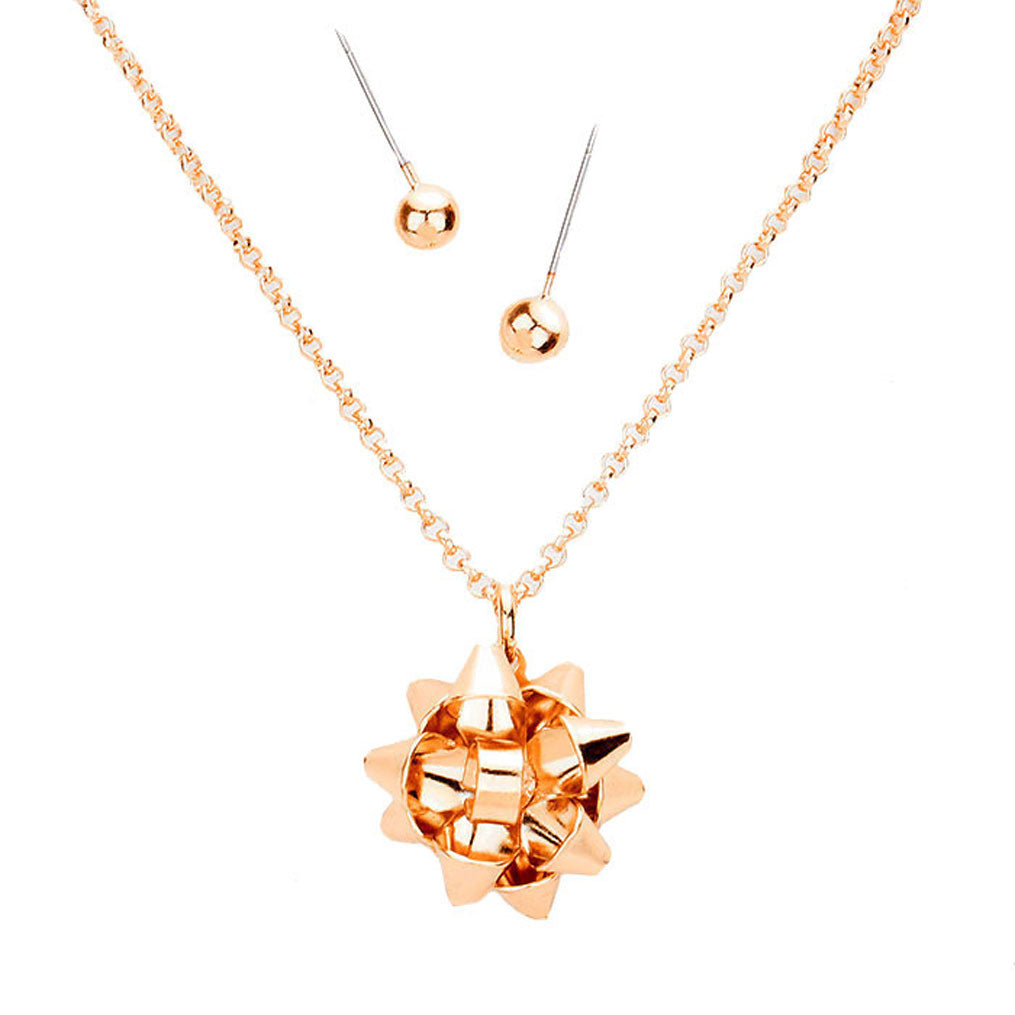 Rose Gold Metal Christmas Gift Bow Pendant Necklace. Beautifully crafted design adds a gorgeous glow to any outfit. Jewelry that fits your lifestyle! Perfect Birthday Gift, Anniversary Gift, Mother's Day Gift, Anniversary Gift, Graduation Gift, Prom Jewelry, Just Because Gift, Thank you Gift.