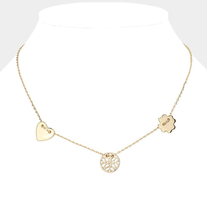 Metal Heart Filigree Round Pendant Necklace - Gold - Necklaces