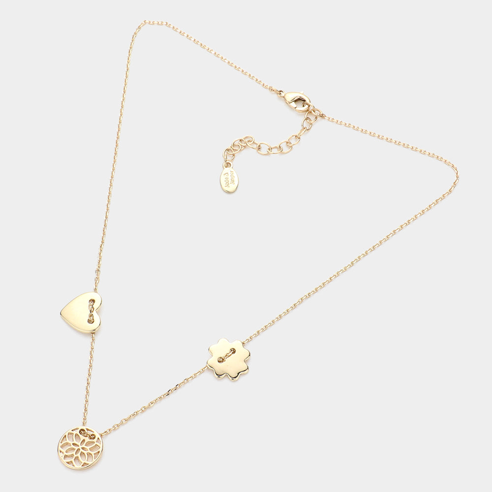 Metal Heart Filigree Round Pendant Necklace - Necklaces