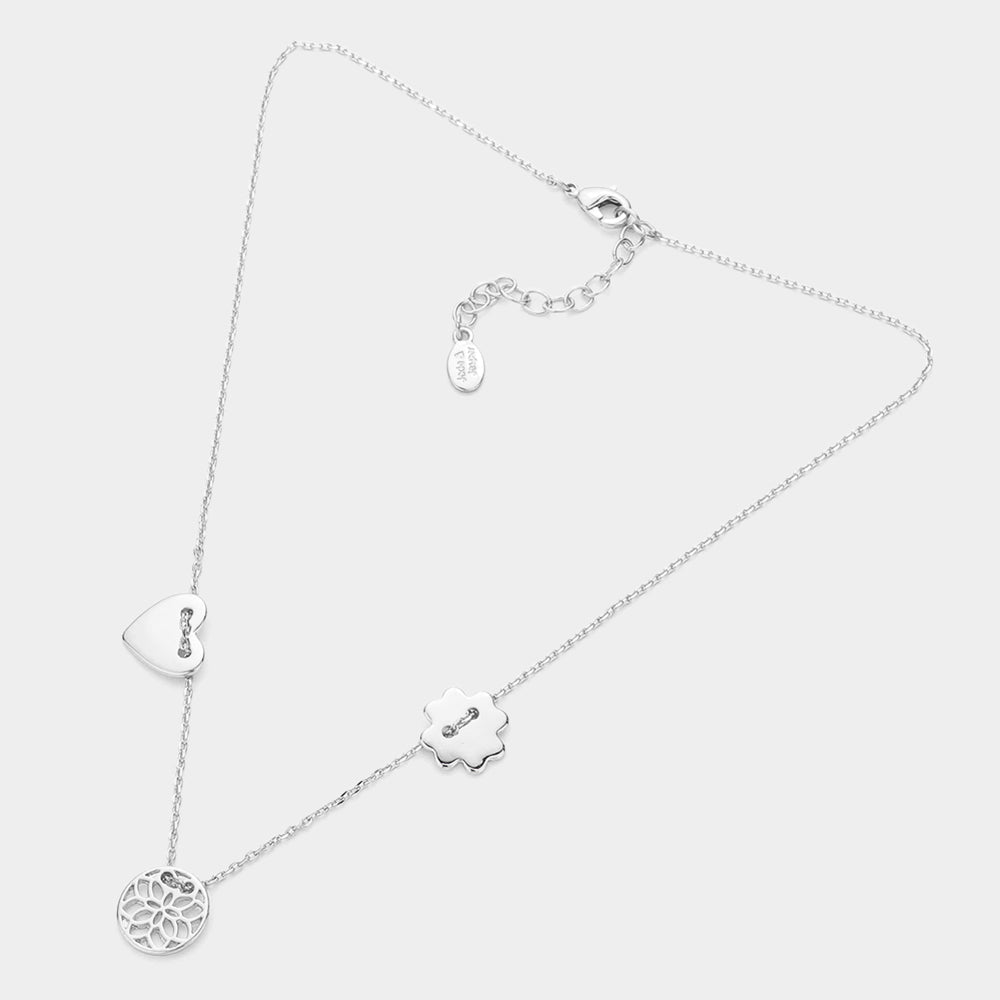 Metal Heart Filigree Round Pendant Necklace - Necklaces
