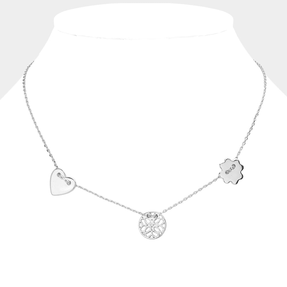Metal Heart Filigree Round Pendant Necklace - Silver - Necklaces