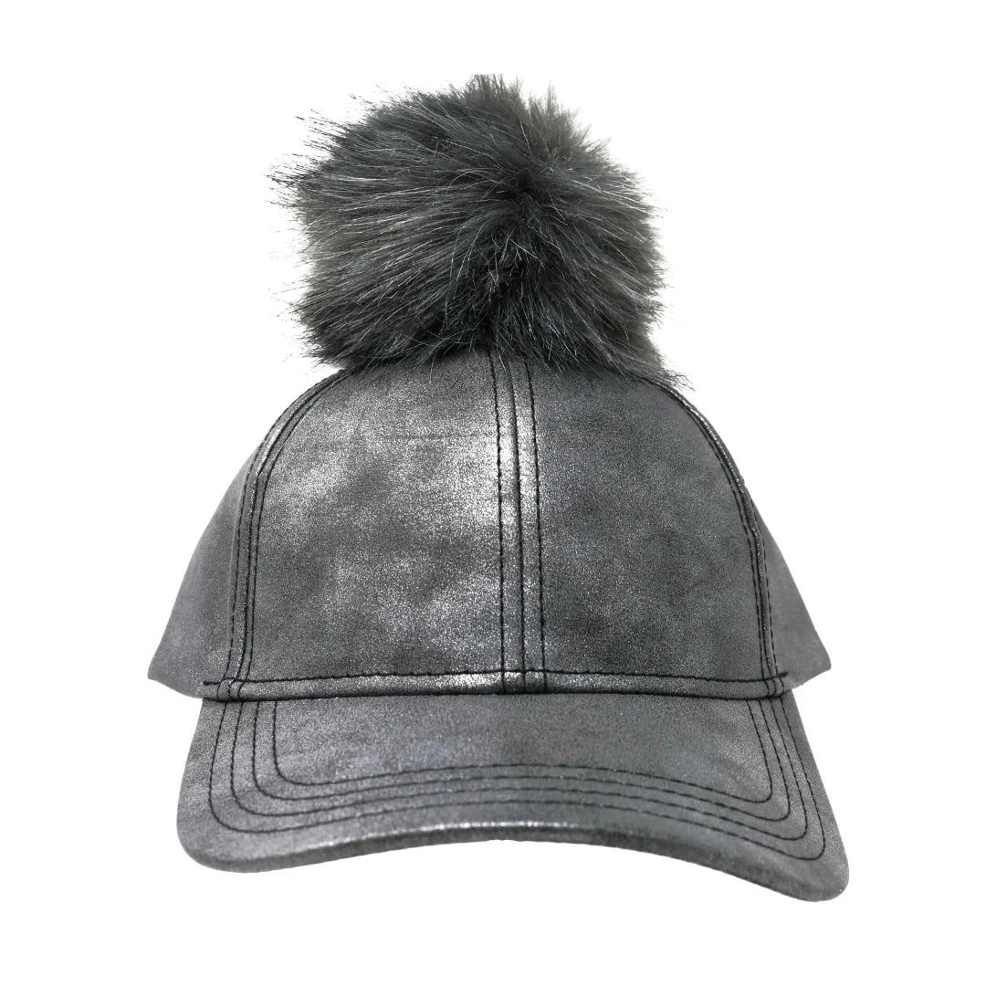 Dark Gray Metallic Fur Pom CC Ball Cap combines a stylish metallic sheen with a soft fur pom for a distinctive look. Designed with expert craftsmanship, this cap ensures a comfortable fit and lasting quality, making it a versatile accessory that enhances both casual and chic ensembles. 