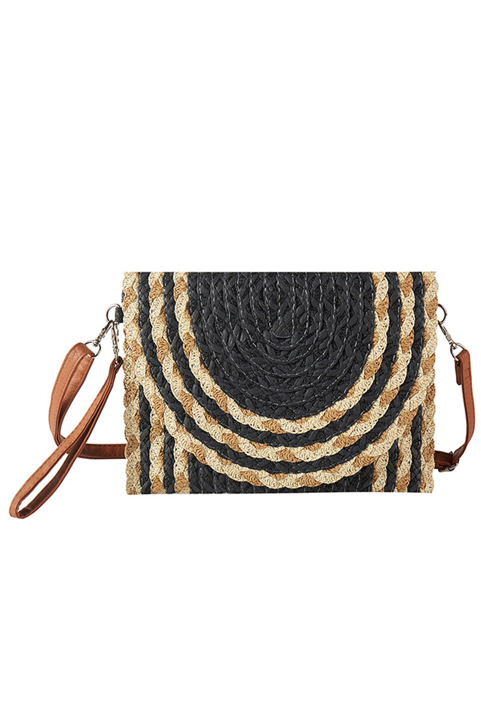 Mix Color Detail Straw Summer Clutch Crossbody Bag - Black - Crossbody Bag