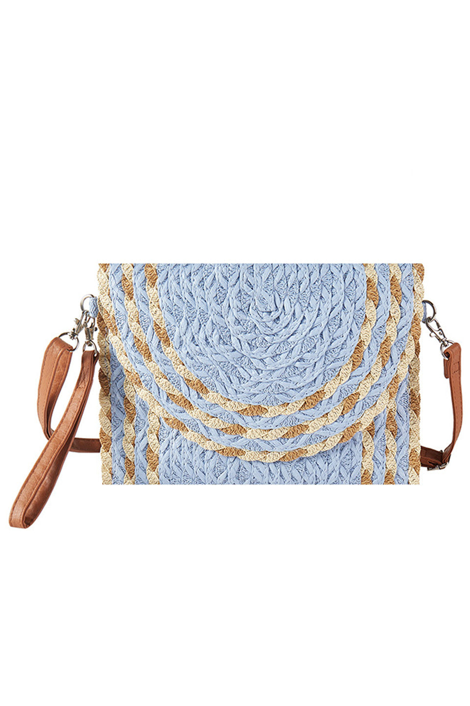 Mix Color Detail Straw Summer Clutch Crossbody Bag - Blue - Crossbody Bag