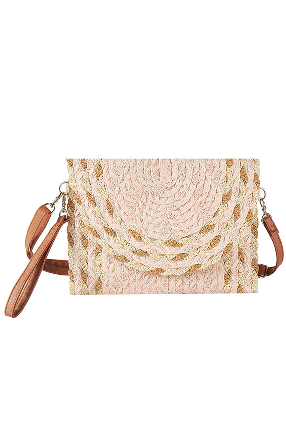 Mix Color Detail Straw Summer Clutch Crossbody Bag - Pink - Crossbody Bag
