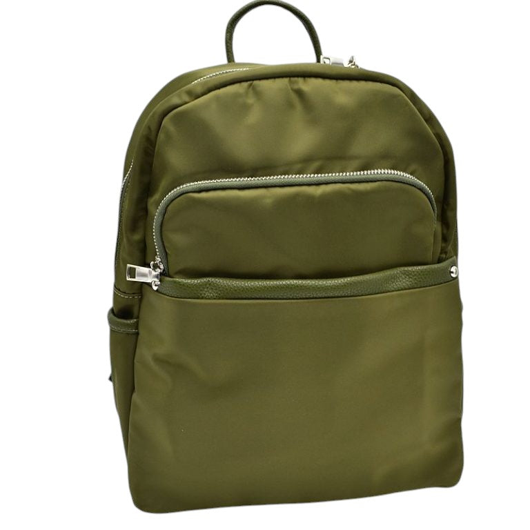 Olive  Modern Vegan Long Lasting Nylon Backpack Multi Purpose Bag; Largely spaced, daily necessities can be put into this fashionable bag, take it to  school, work or a day trip, simple sophistication, dress to impress. Perfect Birthday Gift, Anniversary Gift, Thank you Gift, Nylon Style Backpack, School Bag, Fashion Bag