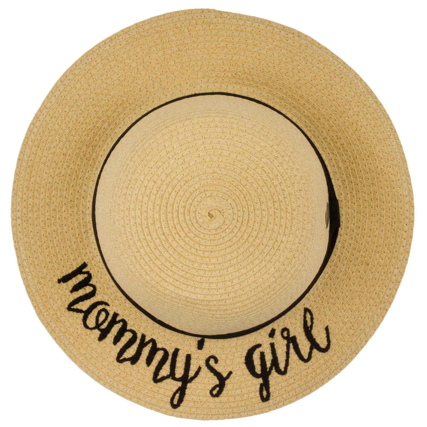 C.C Embroidered Brim Kids Straw Hat 100% Paper Straw Adjustable Strap