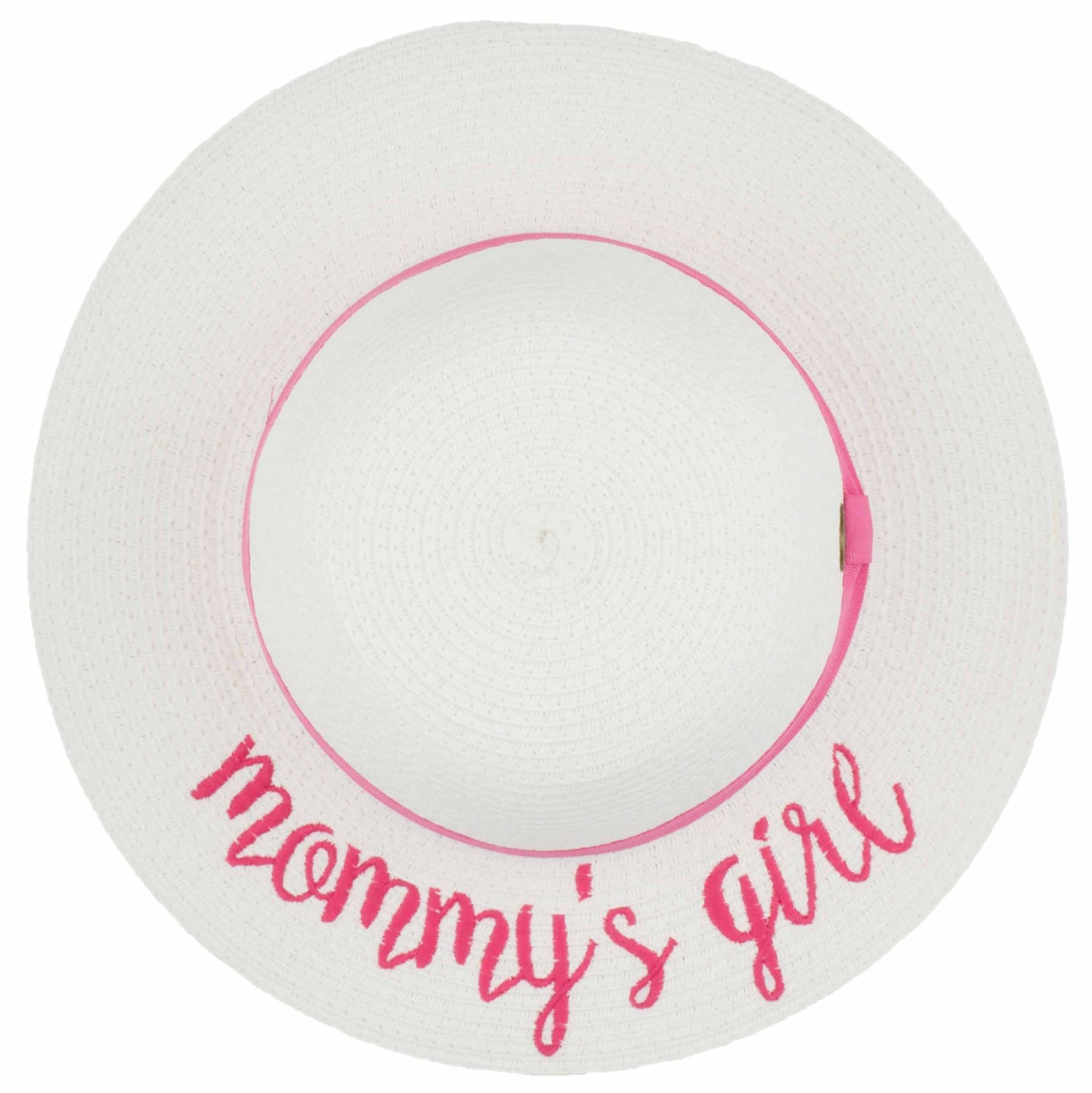 C.C Embroidered Brim Kids Straw Hat 100% Paper Straw Adjustable Strap