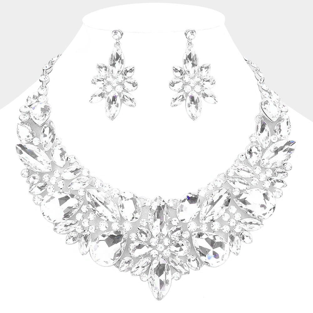 Silver Multi Stone Evening Necklace