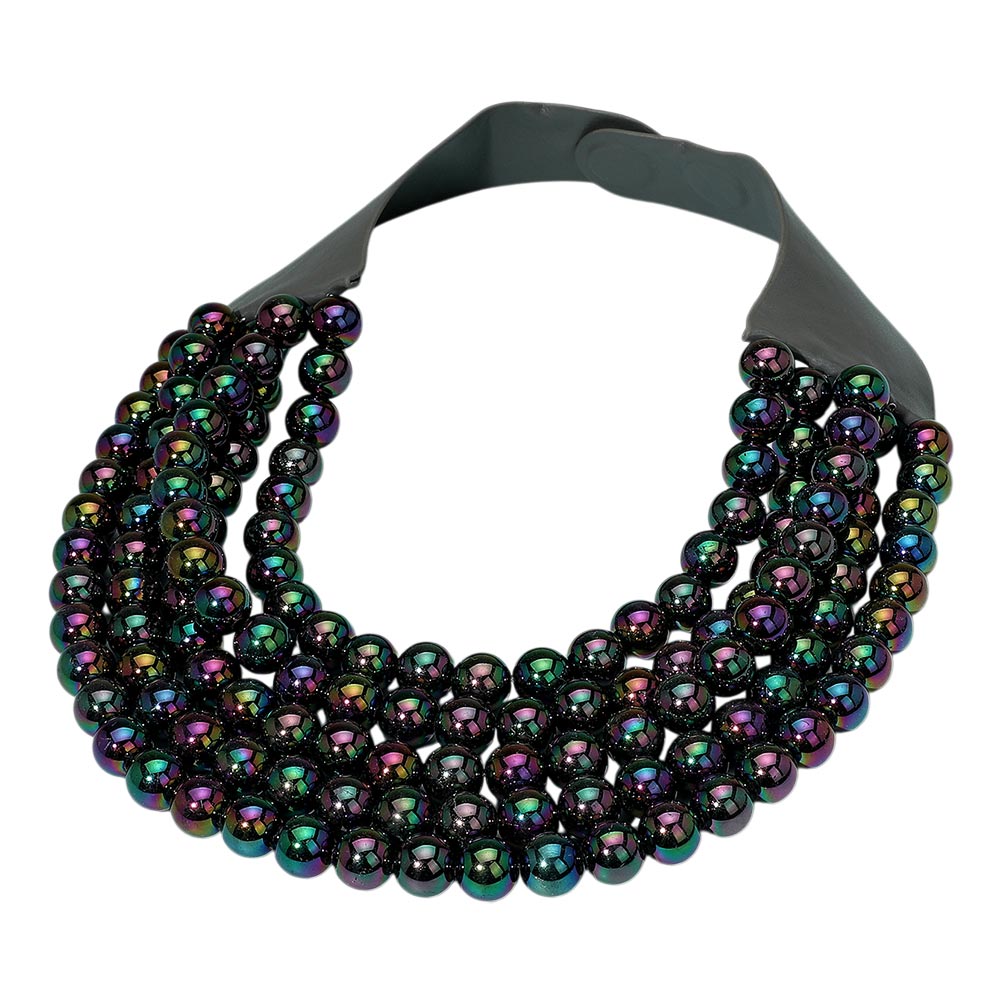 Multistrand Beaded Statement Magnetic Necklace - Black - Necklace