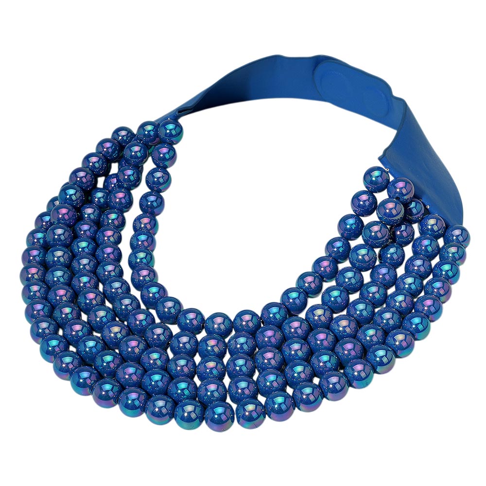 Multistrand Beaded Statement Magnetic Necklace - Blue - Necklace