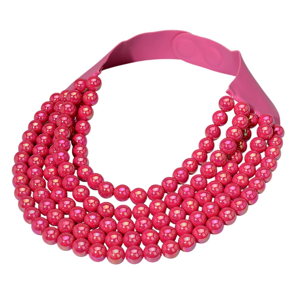 Multistrand Beaded Statement Magnetic Necklace - Fuchsia - Necklace