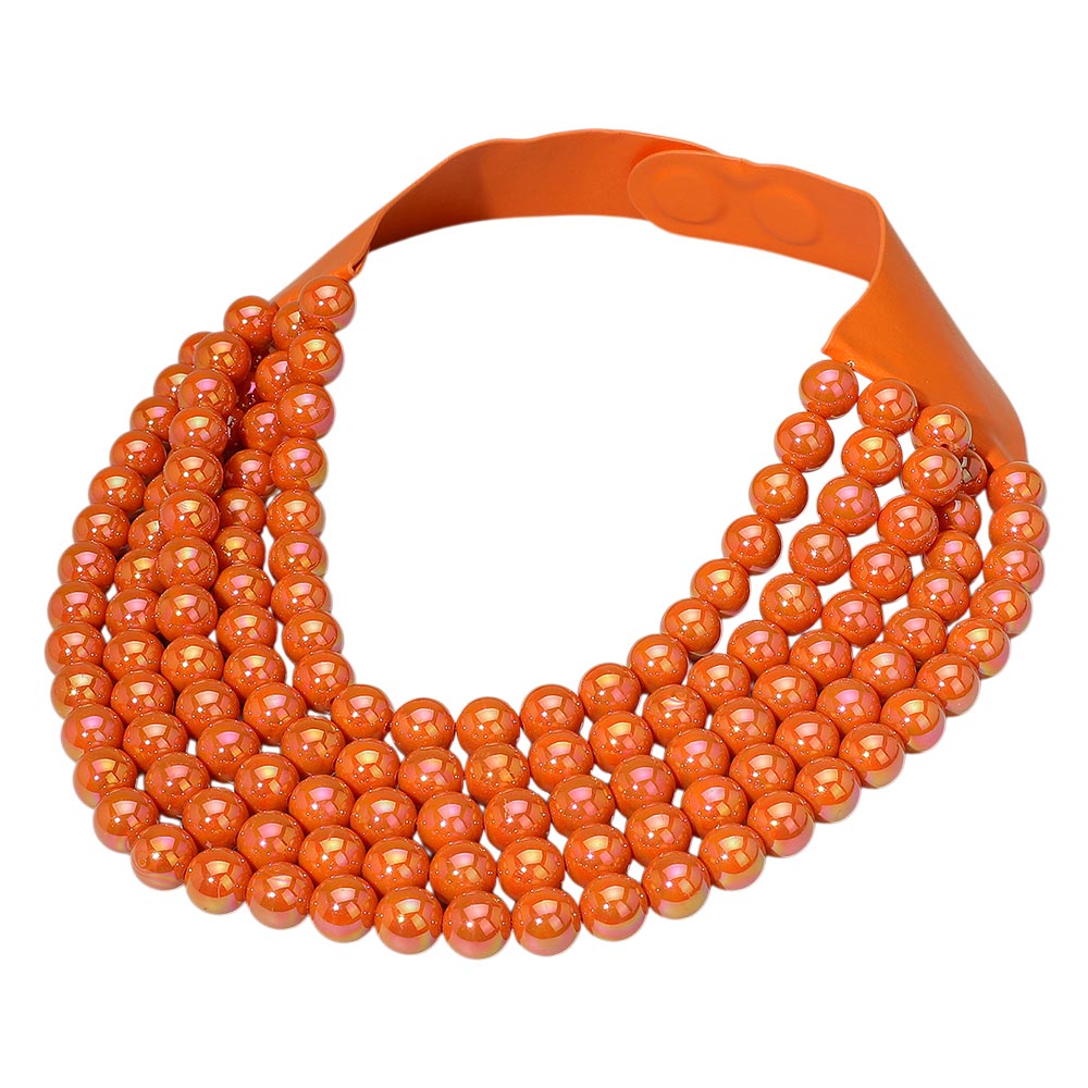 Multistrand Beaded Statement Magnetic Necklace - Orange - Necklace